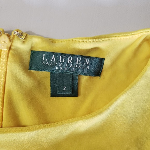 Lauren Ralph Lauren Colorblock Ruched Sheath Dress Navy Yellow Size 2 - Picture 7 of 12